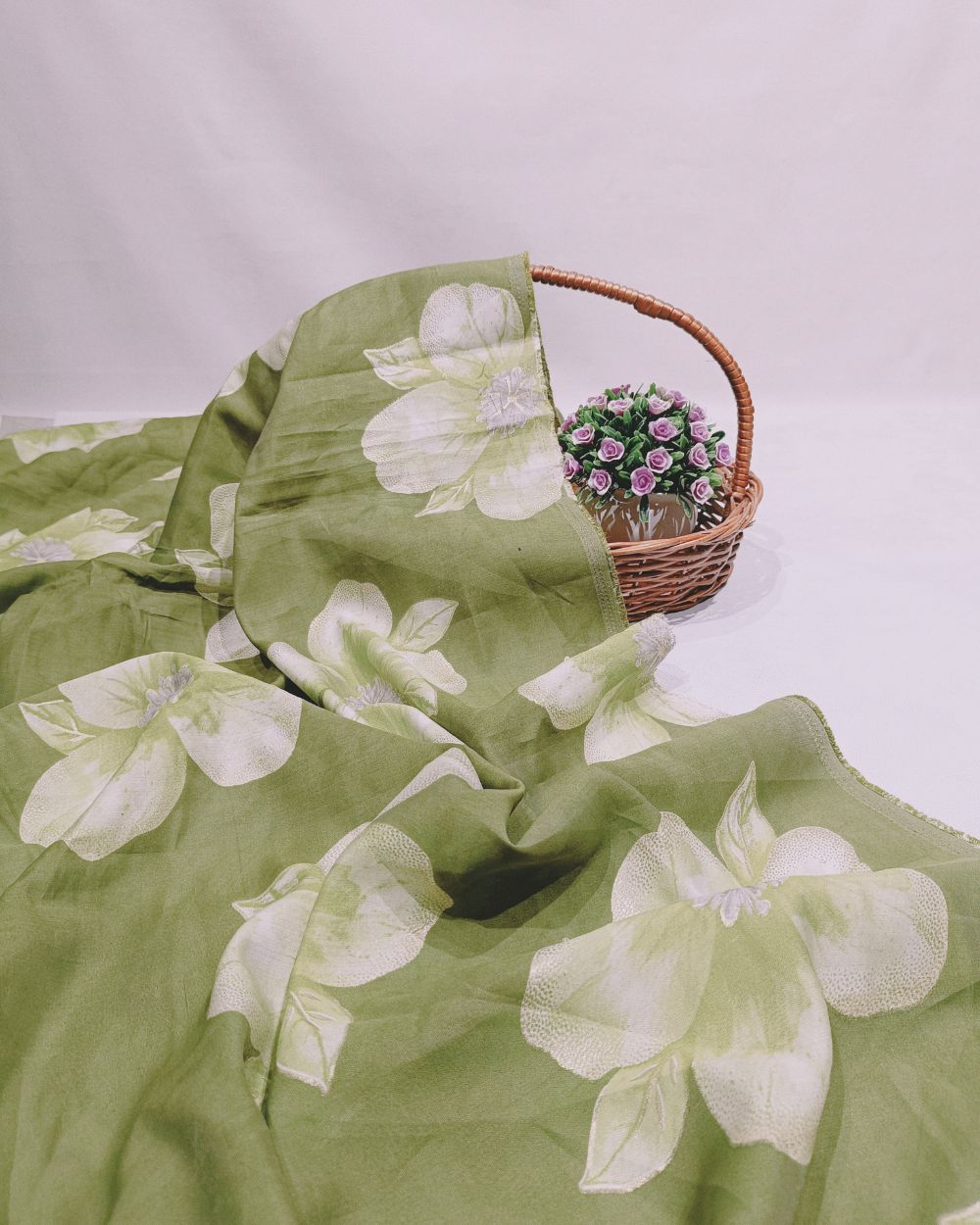 Printed Muslin (Foil) Mehandi Colour 42 Inches Width