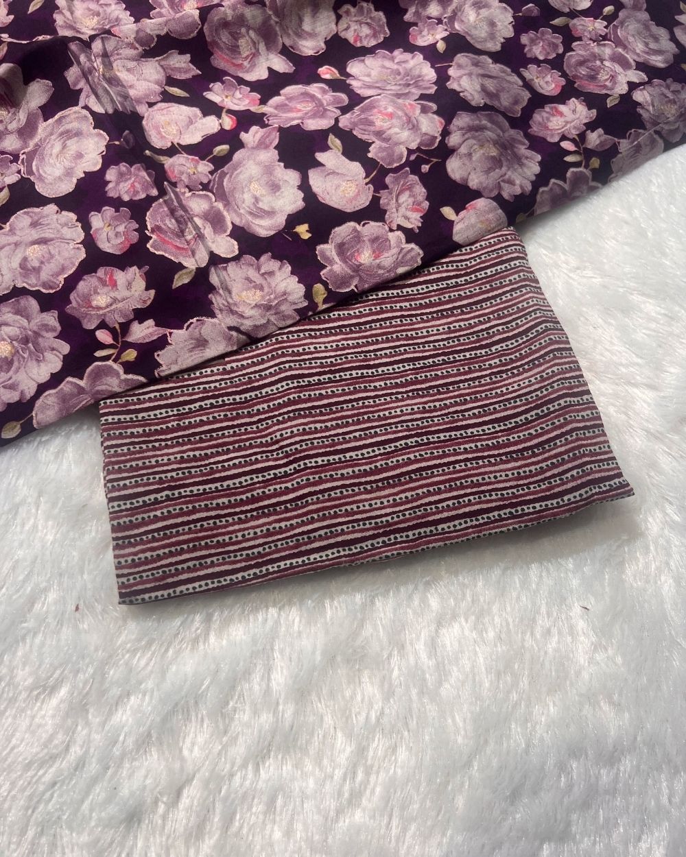 Printed Muslin Unstitched Top (2.80 mtr) & Bottom (2.50 mtr) Set Wine Colour 42 Inches Width
