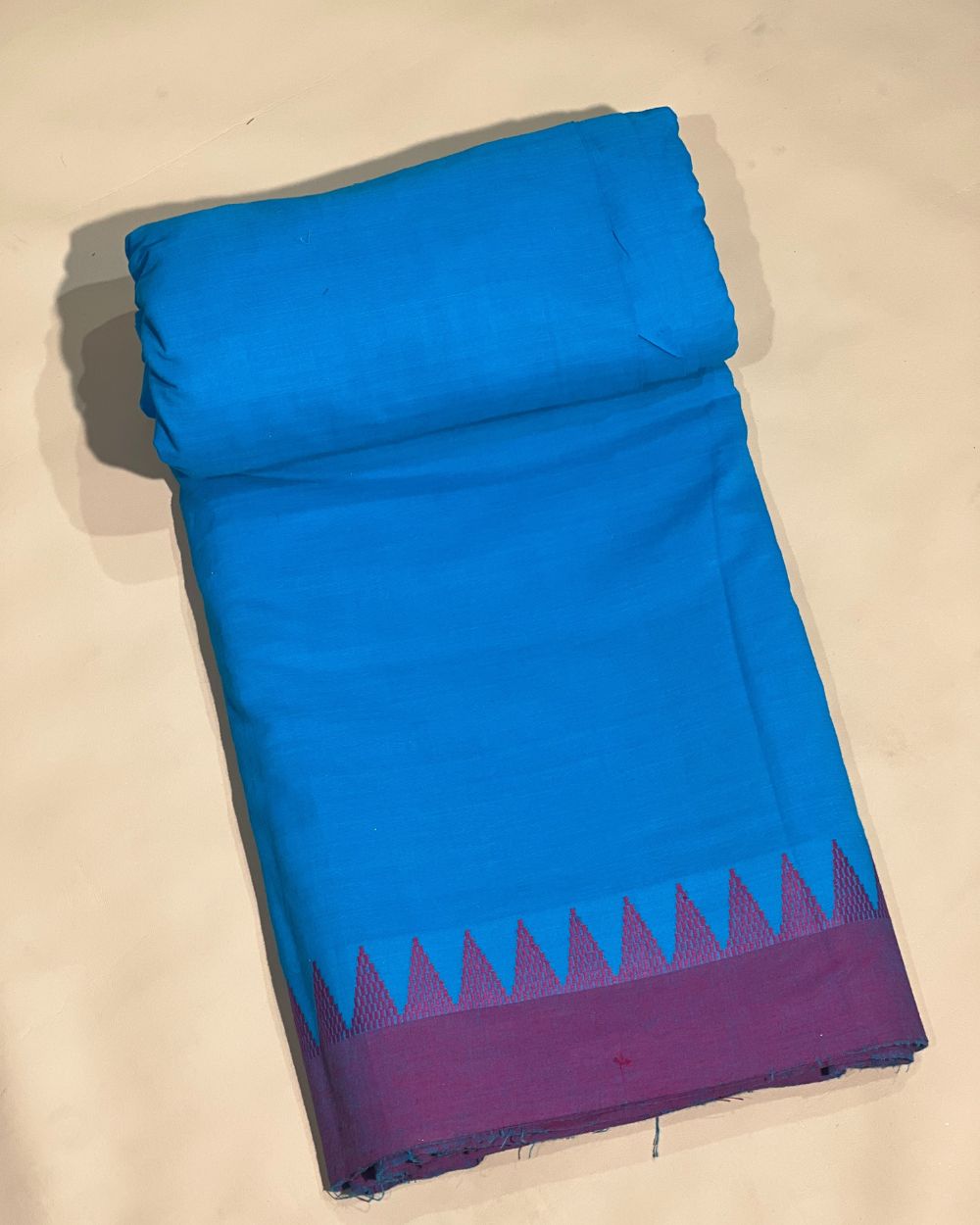 Khadi Cotton Fabric with Border Blue Colour 44 Inches Width