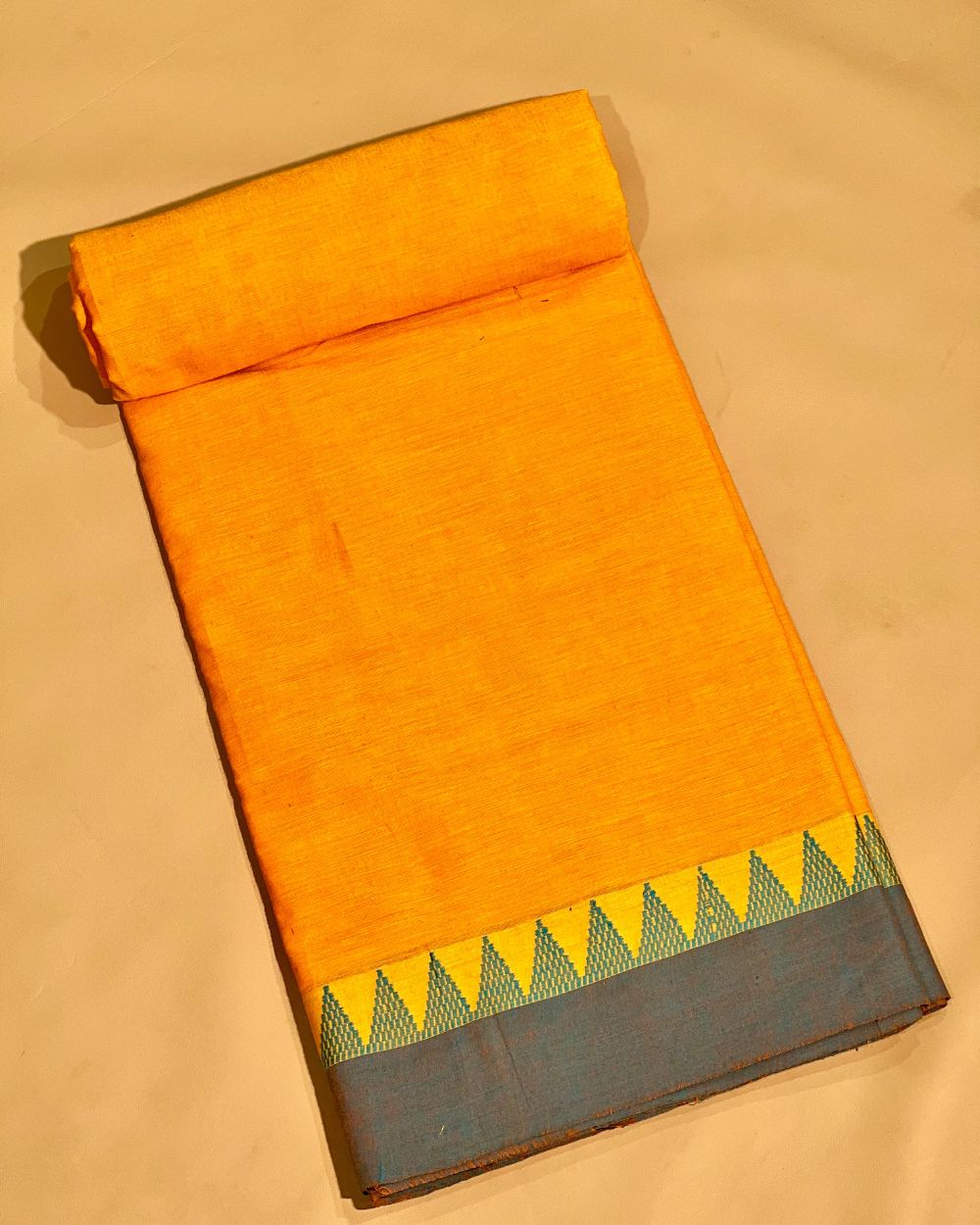 Khadi Cotton Fabric with Border Mango Yellow Colour 44 Inches Width