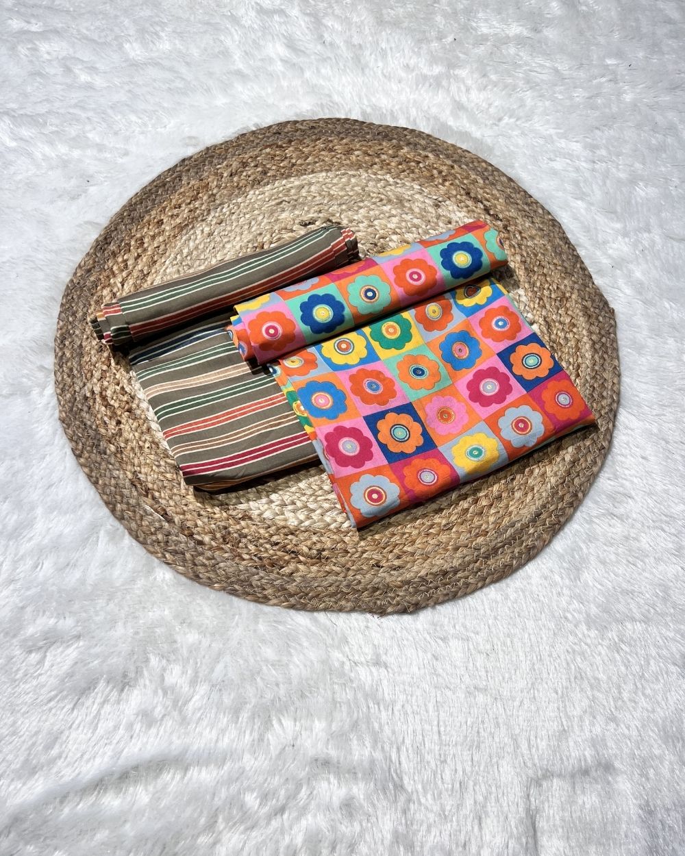 Printed Muslin Unstitched Top (2.80 mtr) & Bottom (2.60 mtr) Set Multicolour Colour 42 Inches Width