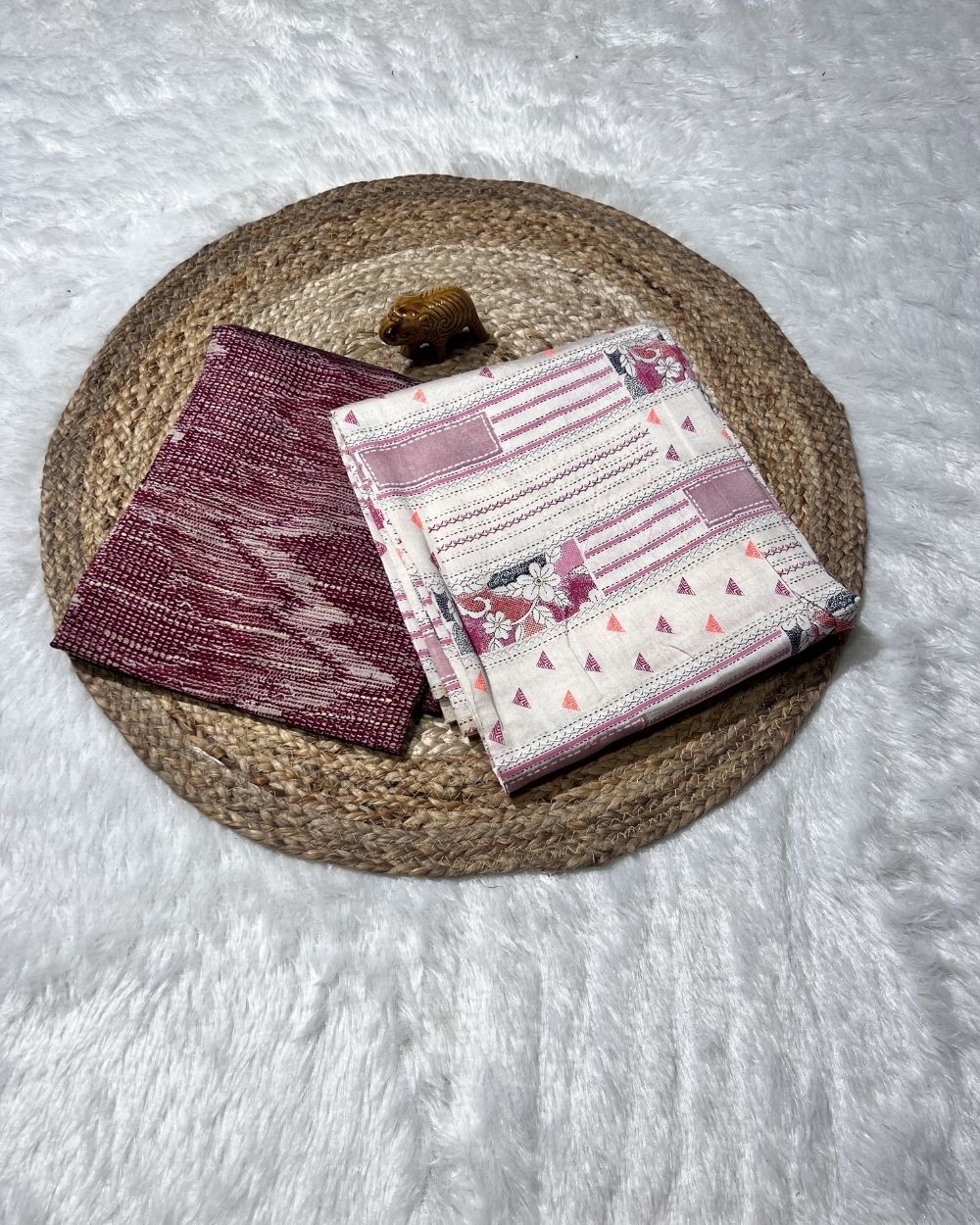 Printed Muslin Unstitched Multicolour Top (2.25 mtr) & Maroon Bottom (2.30 mtr) Set 42 Inches Width