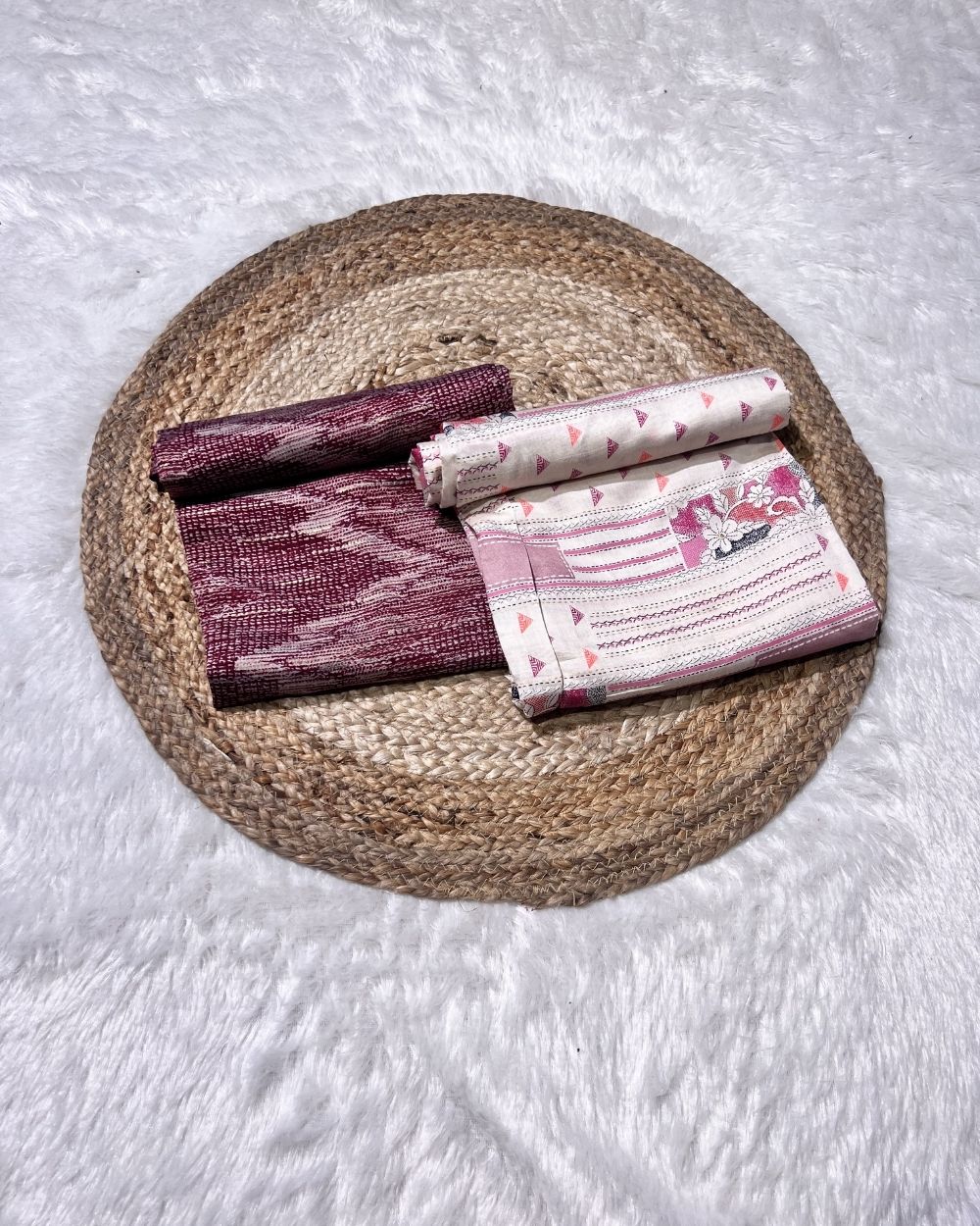 Printed Muslin Unstitched Multicolour Top (2.25 mtr) & Maroon Bottom (2.30 mtr) Set 42 Inches Width