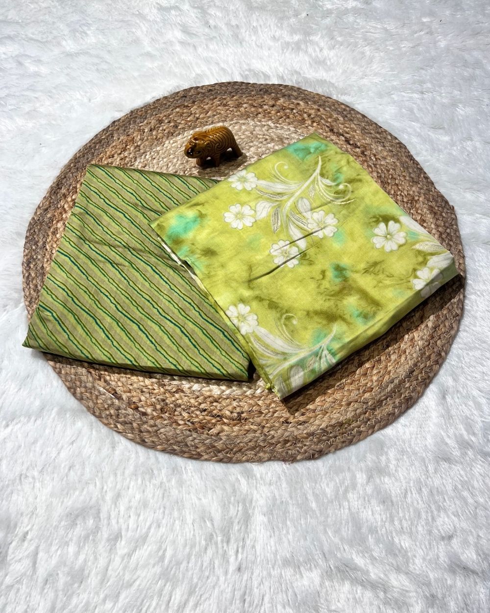 Printed Muslin Unstitched Top (3.40 mtr) & Bottom (2.40 mtr) Set Lime Green Colour 42 Inches Width