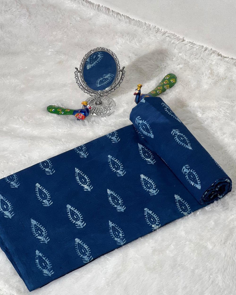 Hand Block Printed Cotton Indigo Blue Colour 44 Inches Width