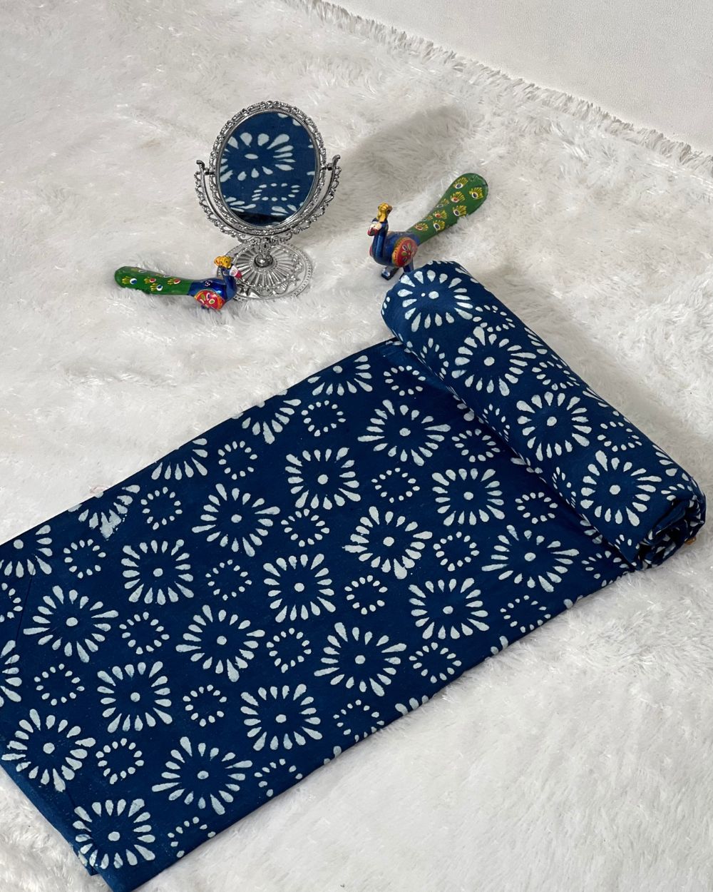 Hand Block Printed Cotton Indigo Blue Colour 44 Inches Width