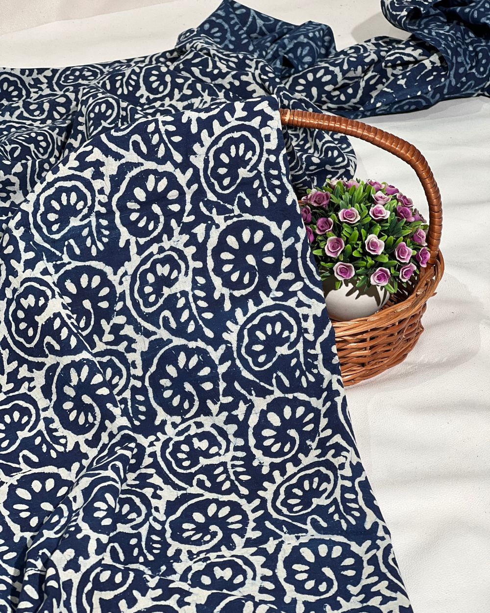 Hand Block Printed Cotton Indigo Blue Colour 44 Inches Width