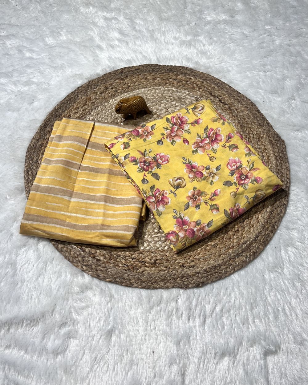 Printed Muslin Unstitched Top (2.55 mtr) & Bottom (2.60 mtr) Set Yellow Colour 42 Inches Width