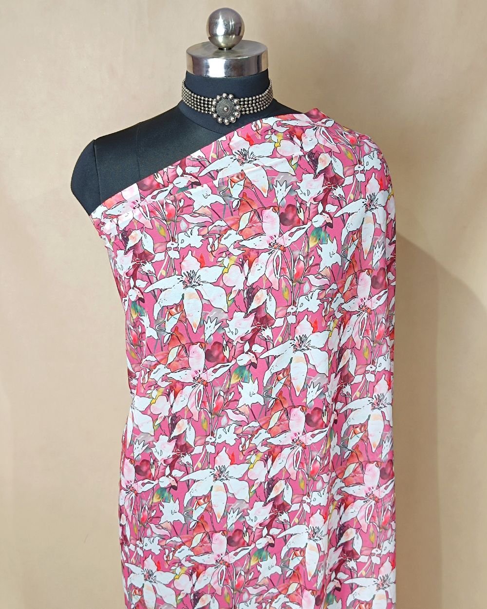 Fox Georgette Digital Print Cherry Pink Colour 48 Inches Width