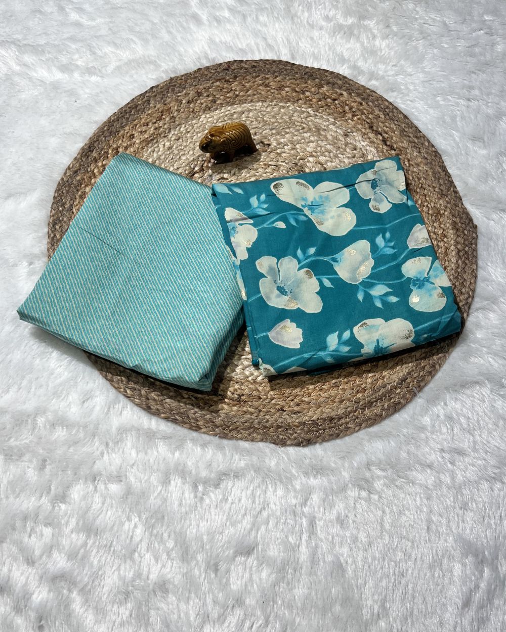 Printed Muslin Unstitched Top (2.35 mtr) & Bottom (2.50 mtr) Set Seafoam Colour 42 Inches Width