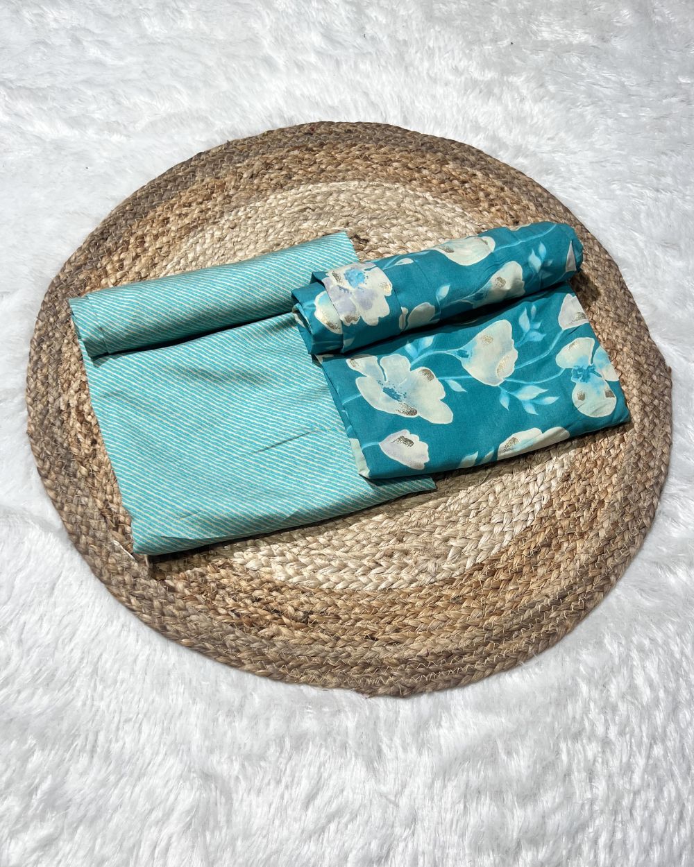 Printed Muslin Unstitched Top (2.35 mtr) & Bottom (2.50 mtr) Set Seafoam Colour 42 Inches Width