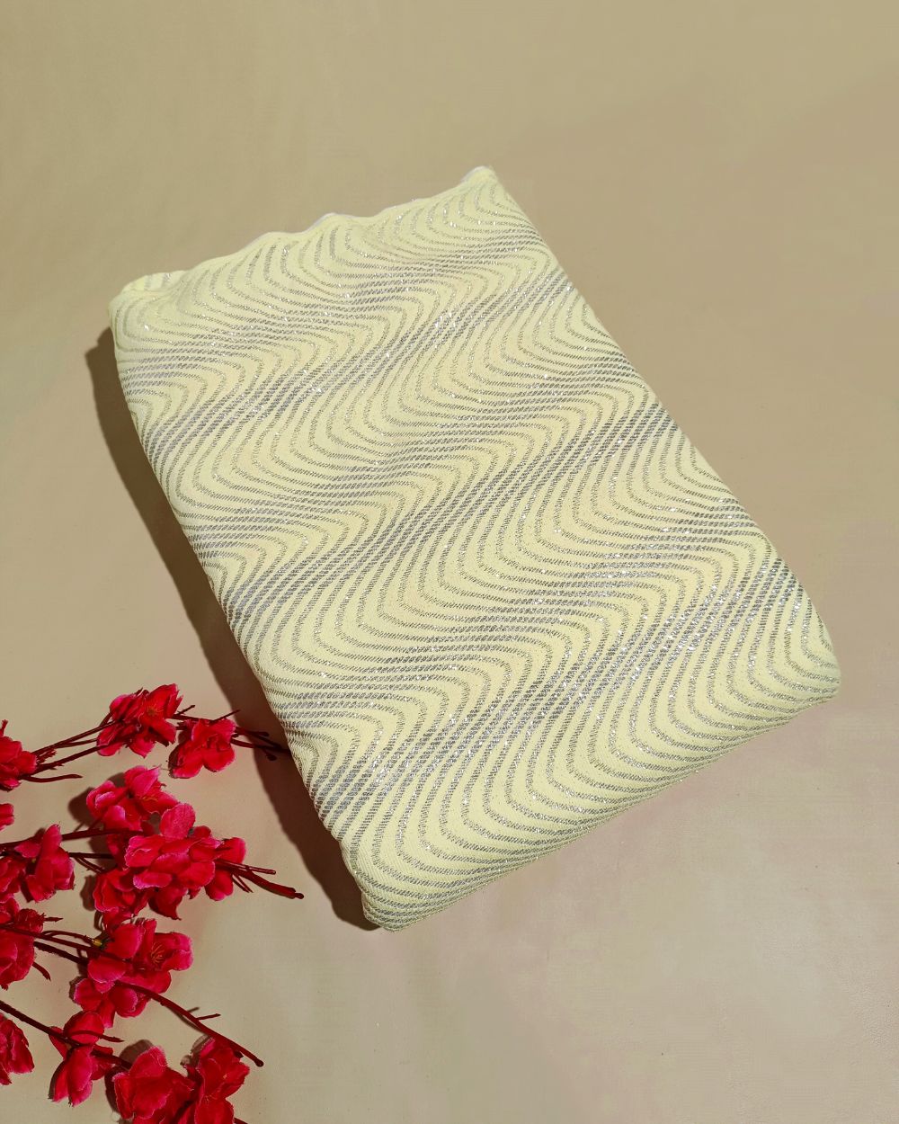 Imported Leheriya Sparkle Lemon Yellow Colour 58 Inches Width