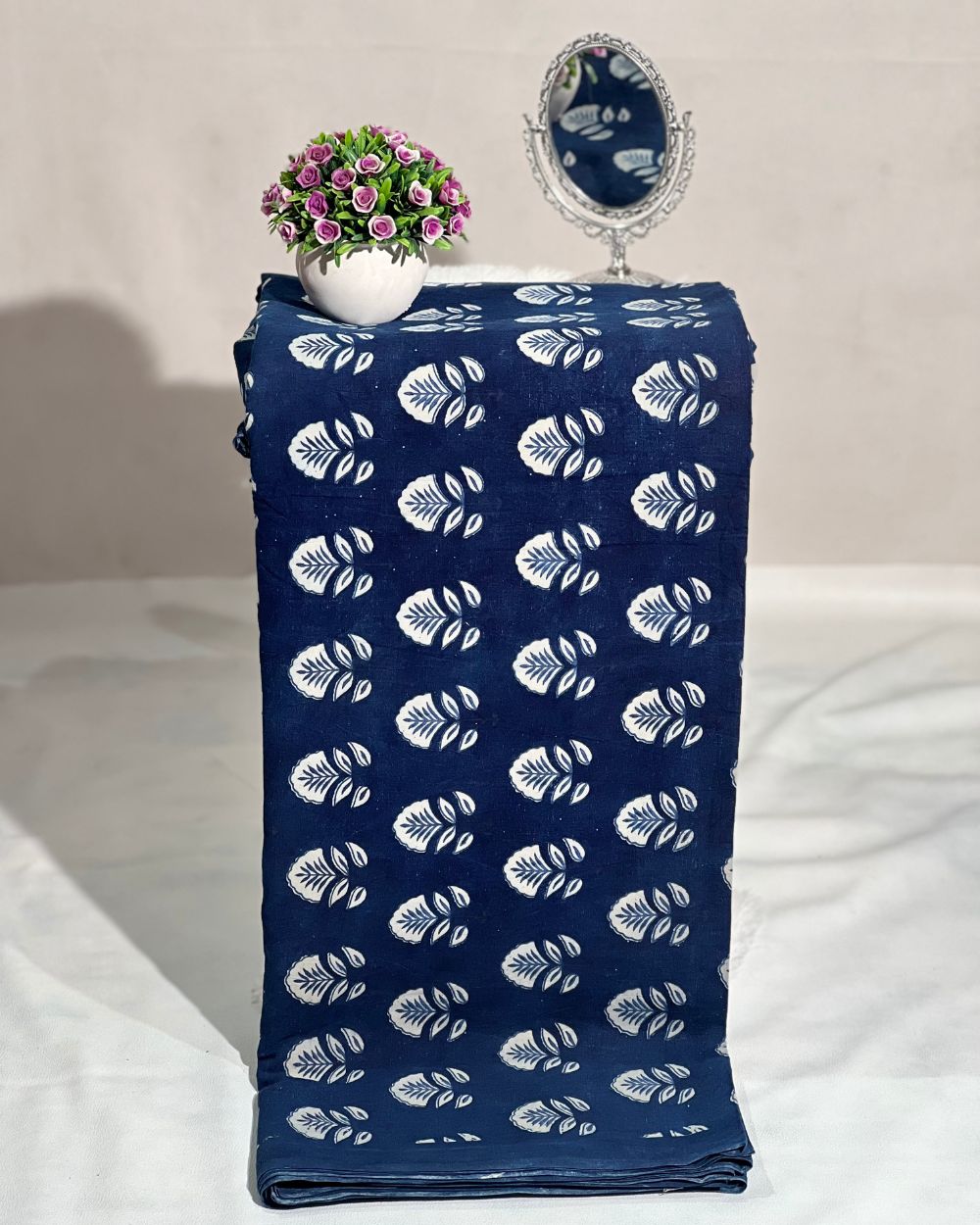 Hand Block Printed Cotton Indigo Blue Colour 44 Inches Width