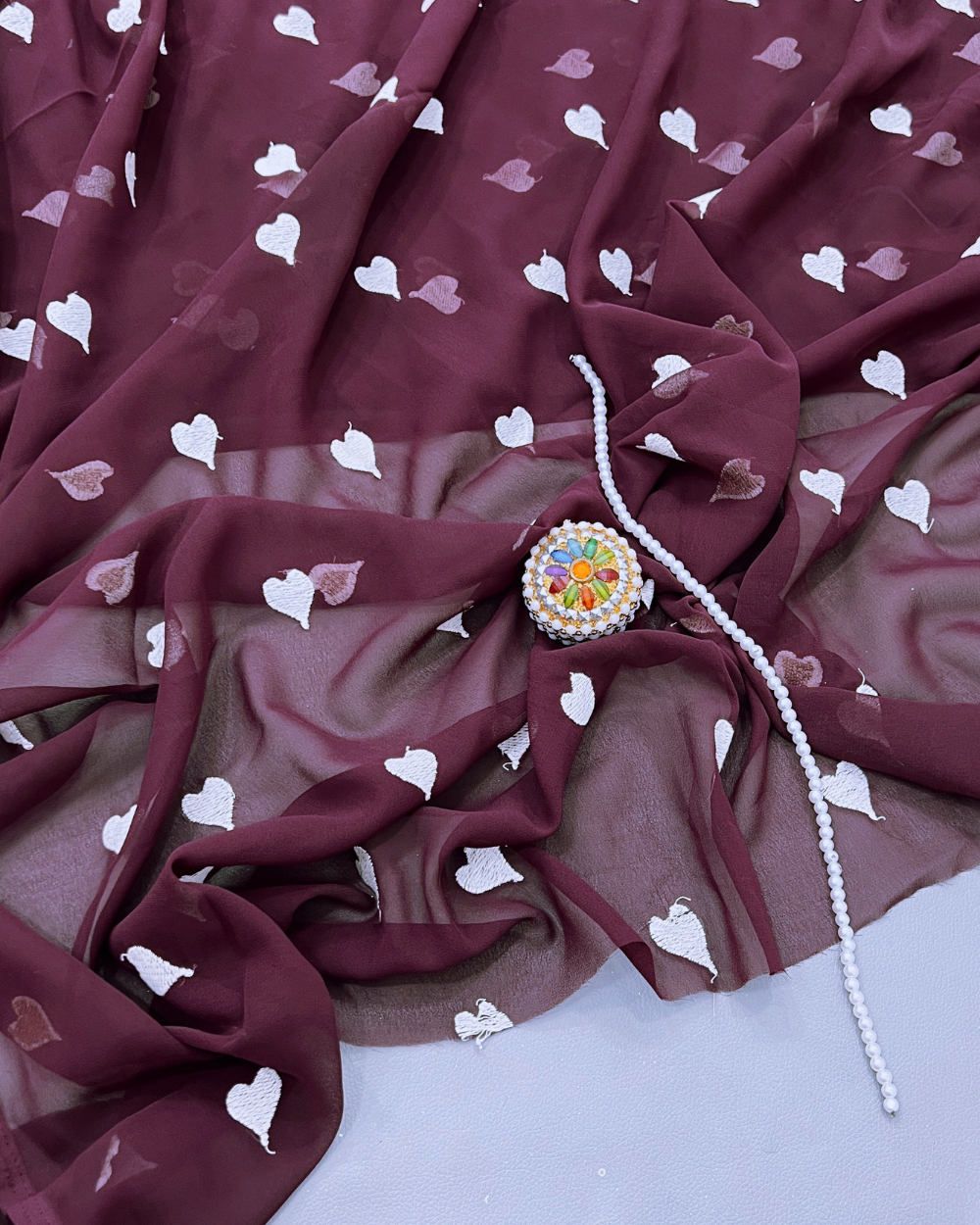 Georgette Work Wine Colour 44 Inches Width