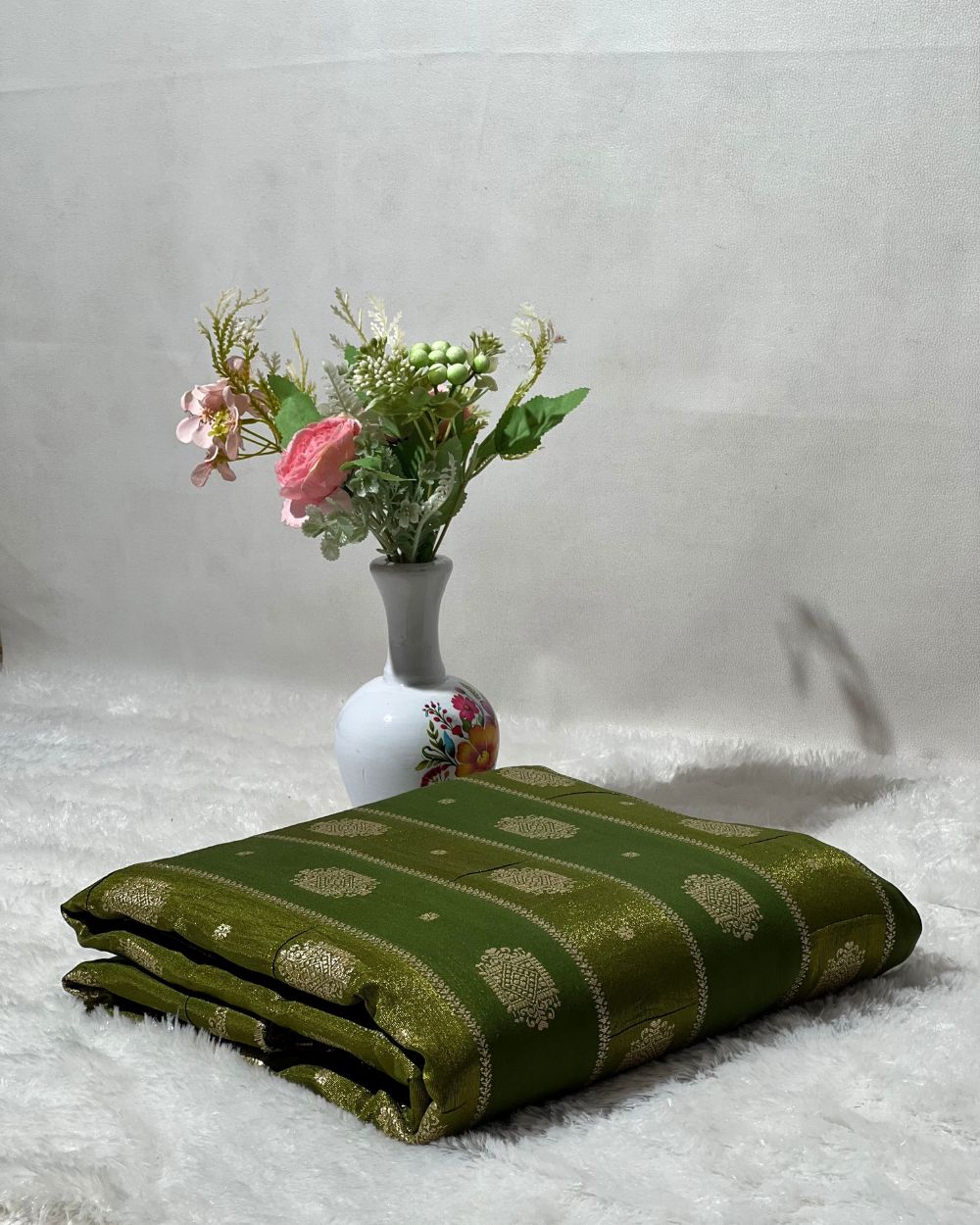 Chanderi Work Mehandi Green Colour 45 Inches Width