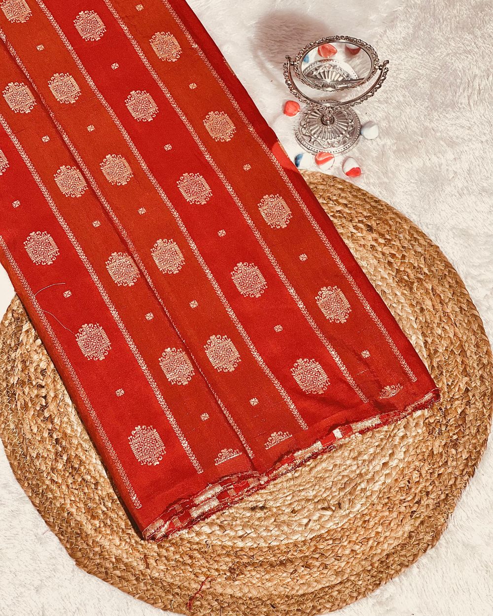 Chanderi Work Burnt Orange Colour 45 Inches Width