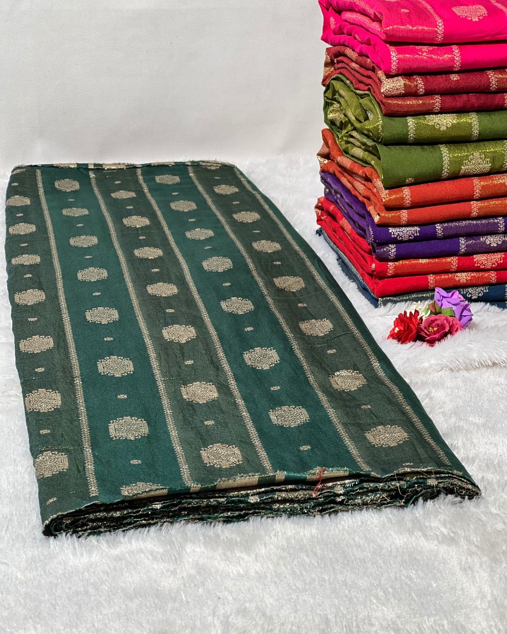 Chanderi Work Bottle Green Colour 45 Inches Width