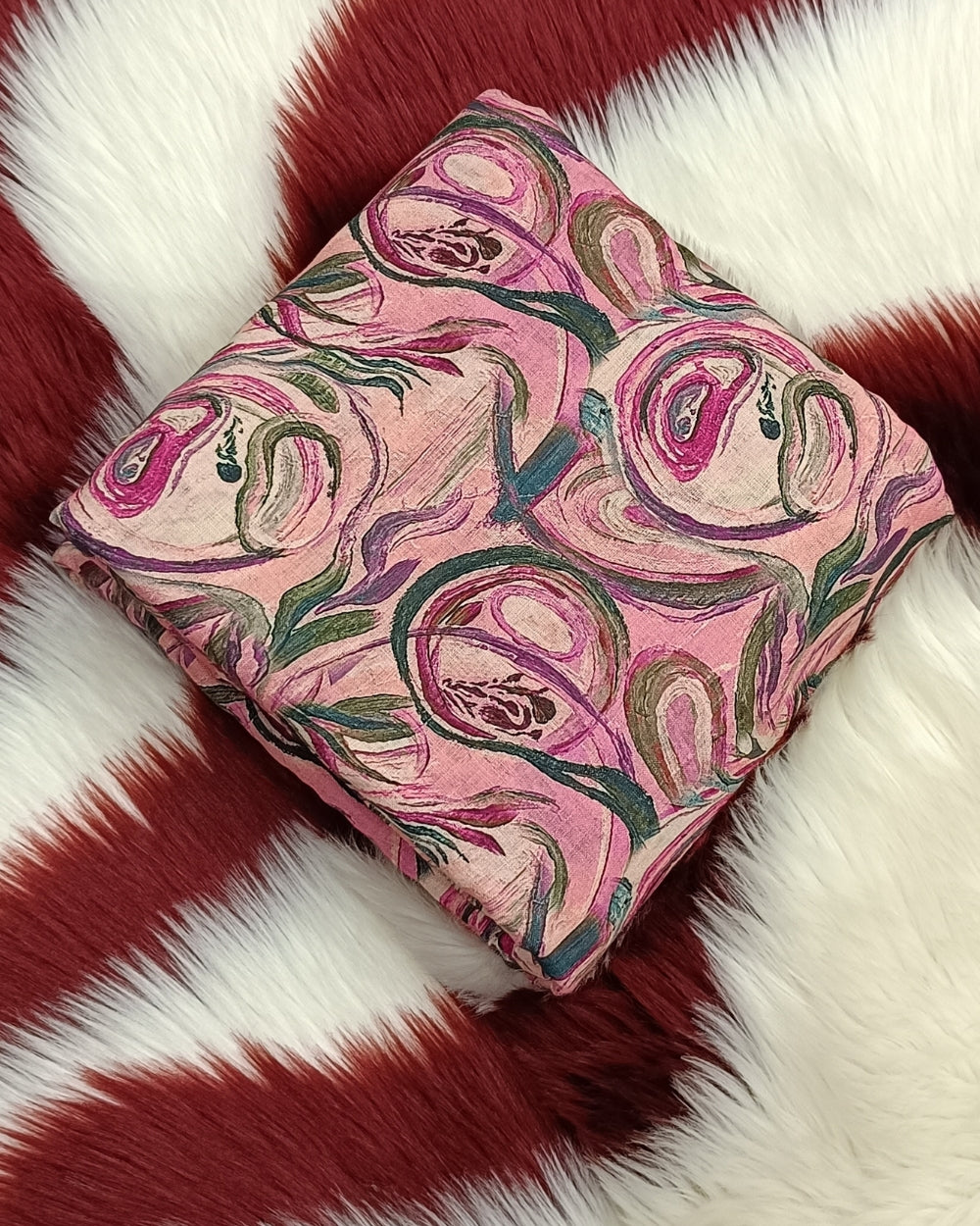 Cotton Linen Feel Abstract Print Pink Colour 43 Inches Width