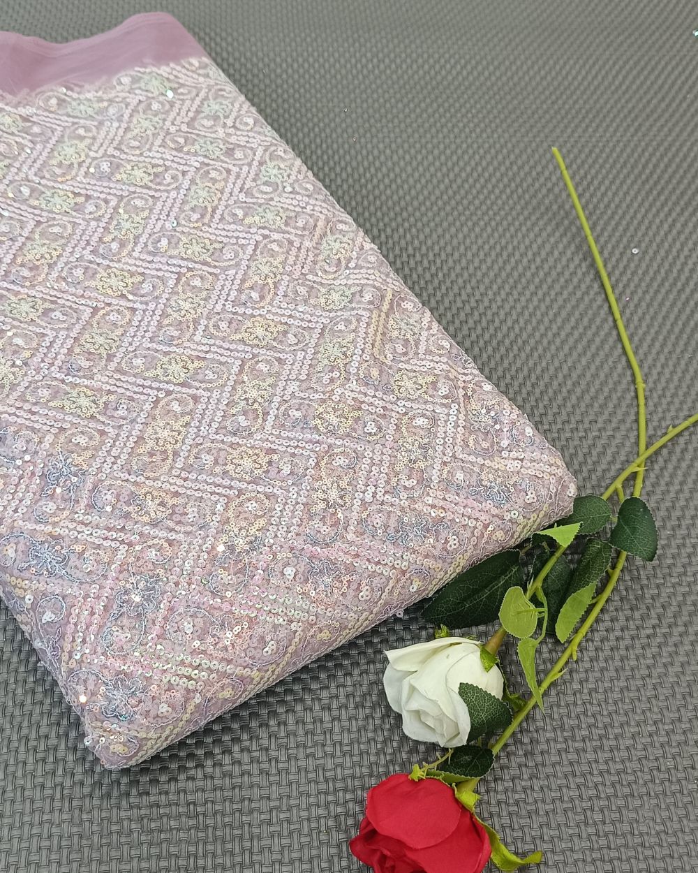 Net Work Onion Pink Colour 44 Inches Width