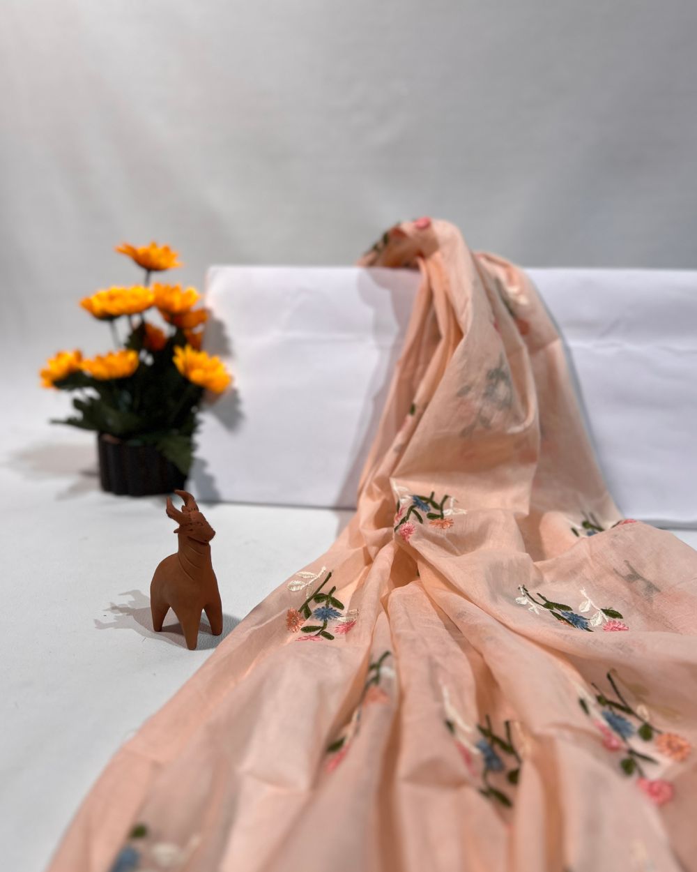 Mal Cotton with Thread Work Pastel Peach Colour 42 Inches Width