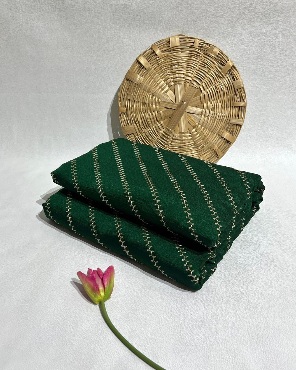 Vichitra Silk Work Bottle Green Colour 44 Inches Width