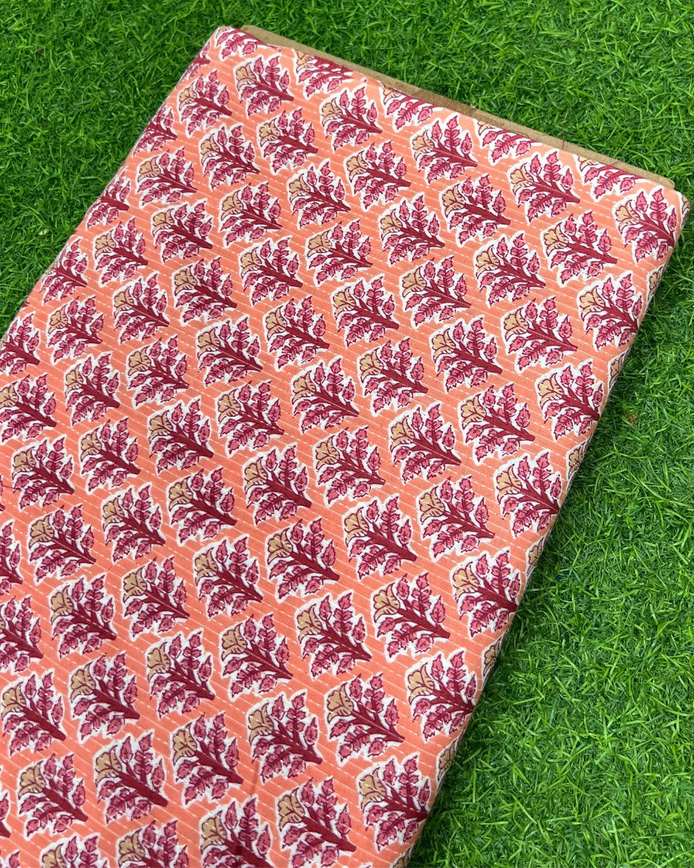 Printed Cotton Kantha Work Peach Colour 44 Inches Width
