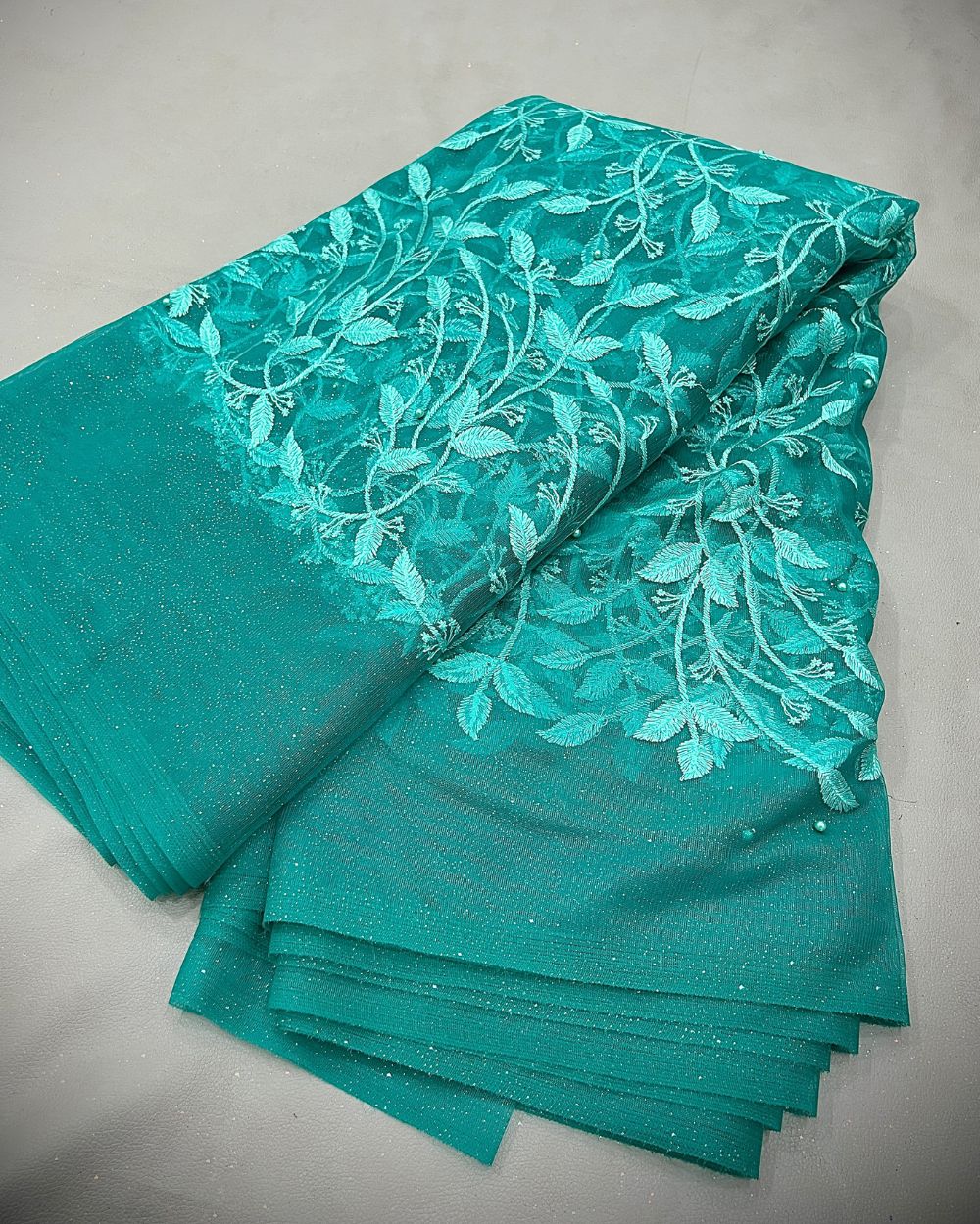 Moti Net Work Peacock Blue Colour 42 Inches Width