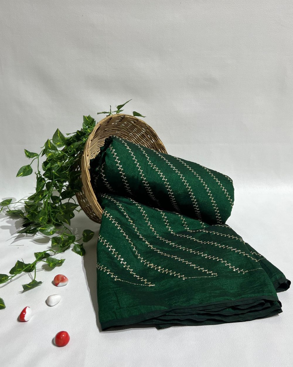 Vichitra Silk Work Bottle Green Colour 44 Inches Width