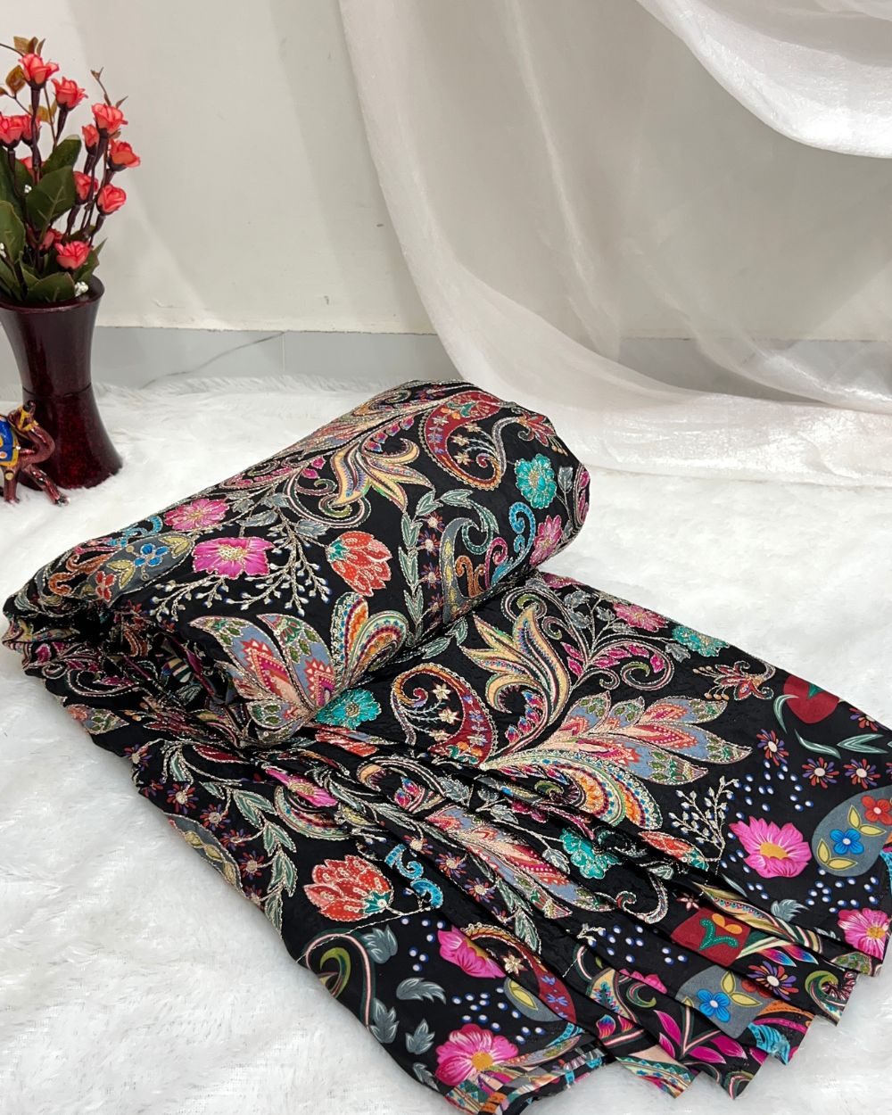 Natural Crepe Work Black Colour 45 Inches Width
