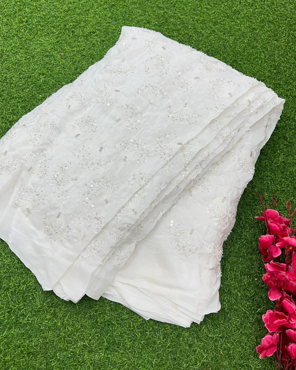 Dyeable Upada work White Colour 44 Inches Width
