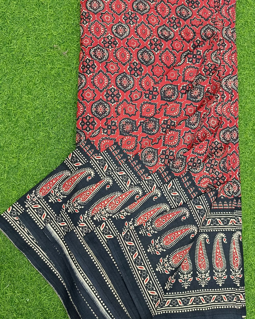 Printed Cotton with Border Red Colour 42 Inches Width