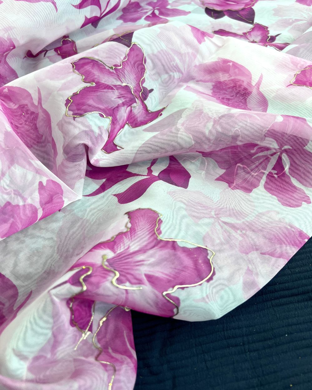 Premium Printed Organza Foil Pink Colour 43 Inches Width