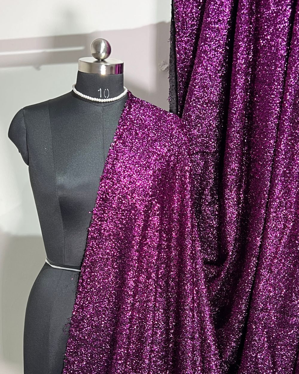 Imported Sparkling Tinsel Lurex Fabric Stretch Metalic Glitter Hot Pink Colour 60 Inches Width