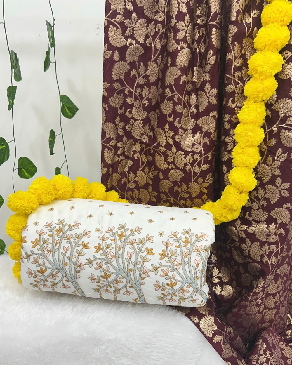 Malai Silk Work White Colour 44 Inches Width