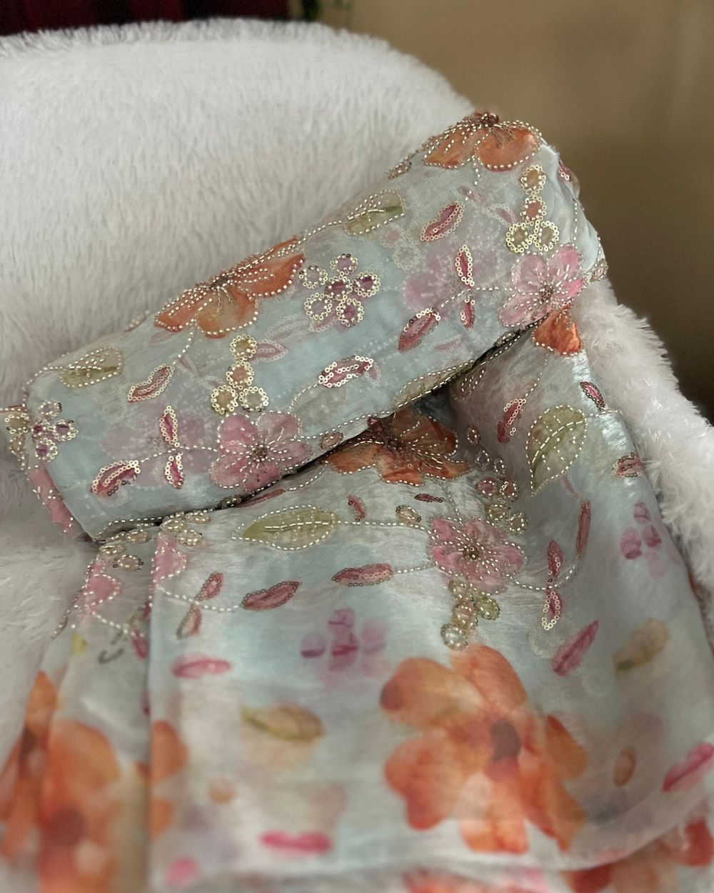 Premium Organza Work Pastel Turquoise Colour 50 Inches Width