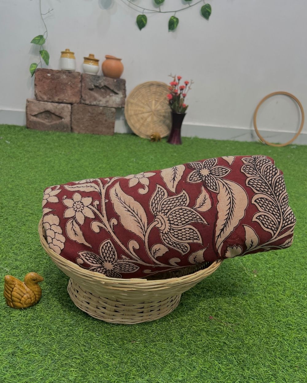 Hand Block Printed Cotton Kalamkari Maroon Colour 47 Inches Width