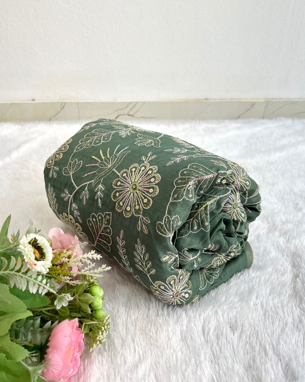 Upada Work Pastel Green Colour 44 Inches Width