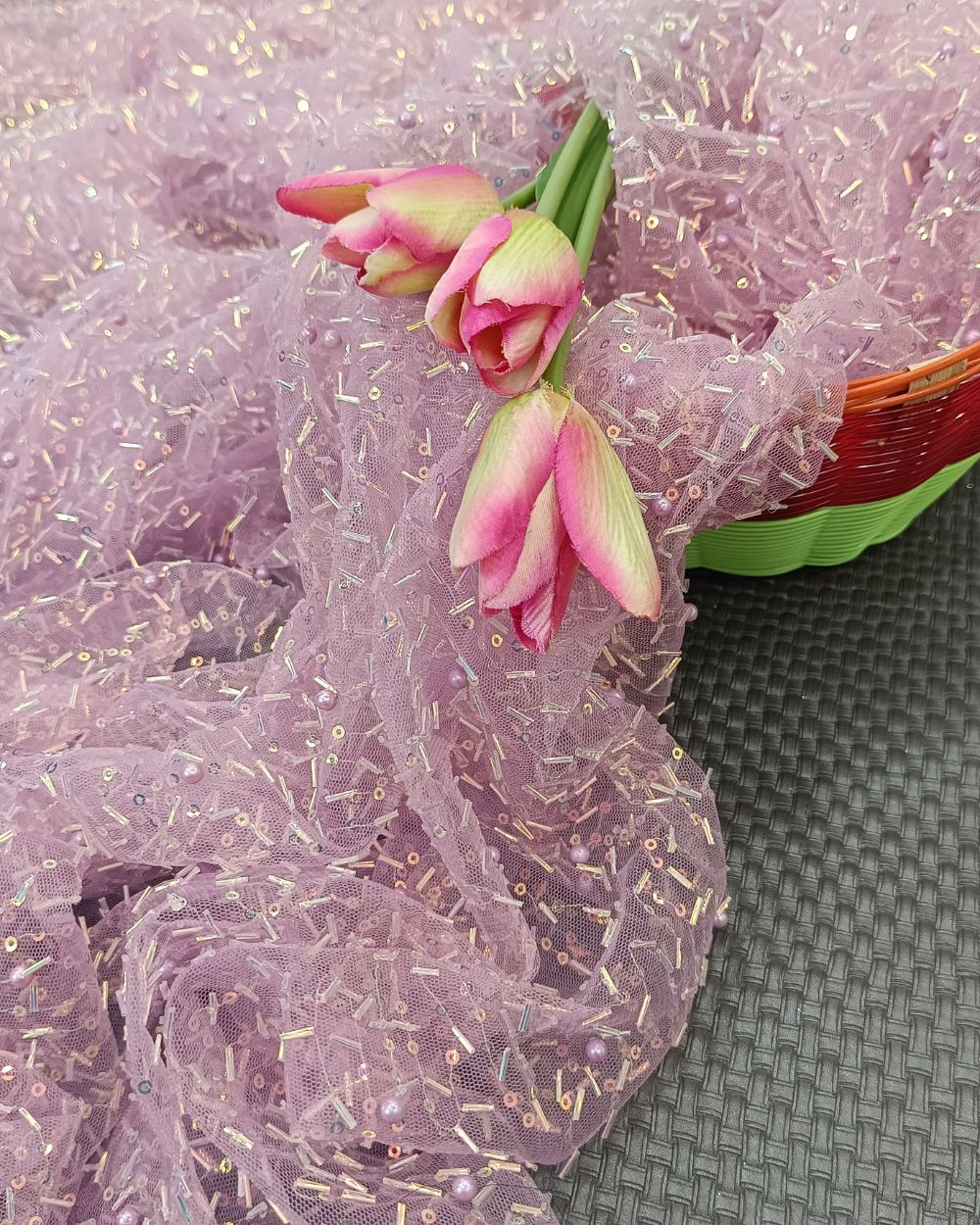 Imported Net Work Onion Pink Colour 47 Inches Width
