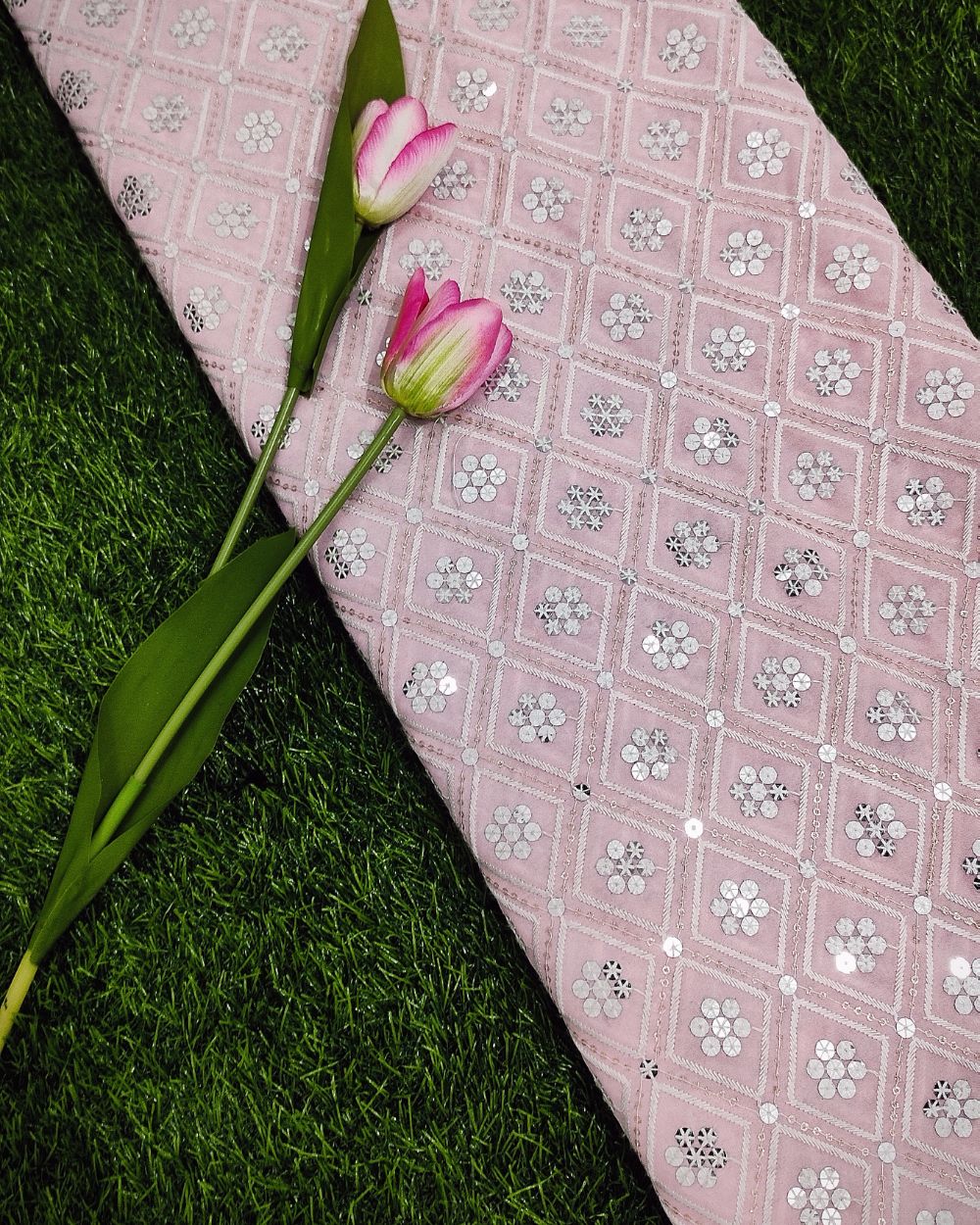 Georgette Work Baby Pink Colour 42 Inches Width