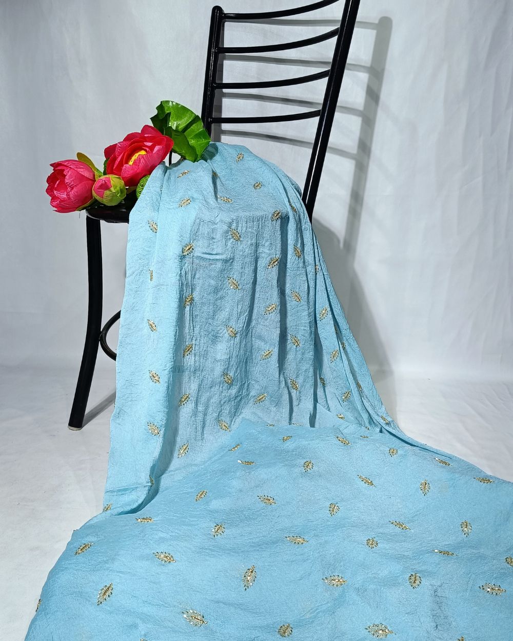 Rangoli Crush Silk Work Sky Blue Colour 44 Inches Width