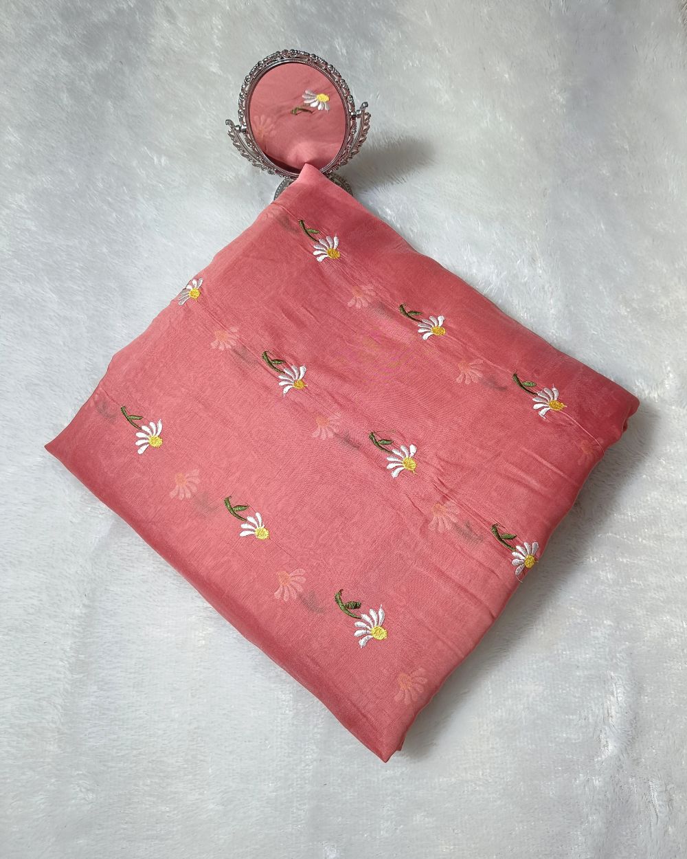 Chanderi Mal Cotton with Thread Work Peach Colour 43 Inches Width