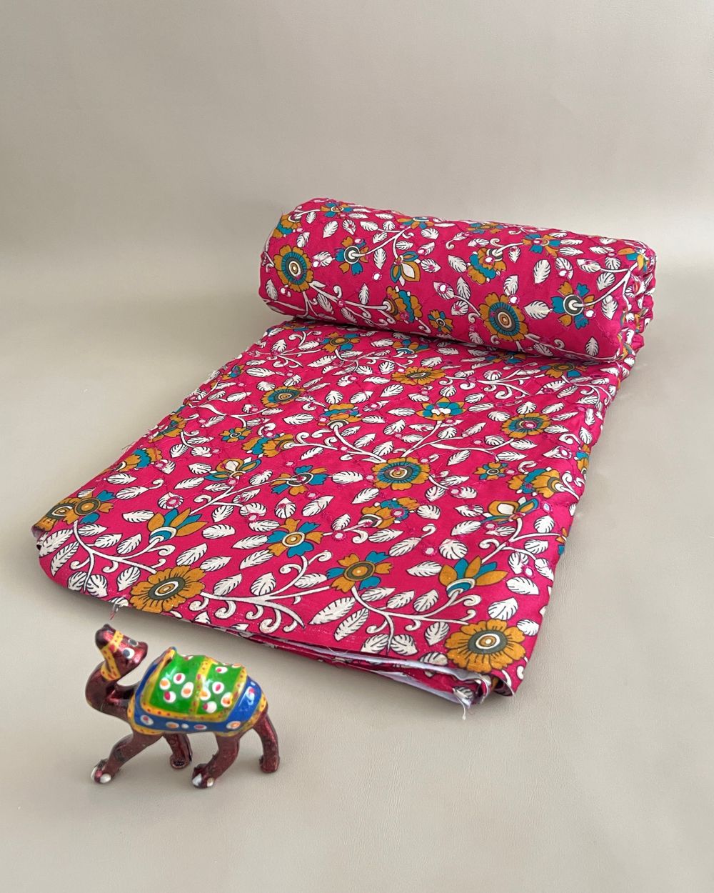 Cotton Abla Work Rani Pink Colour 42 Inches Width