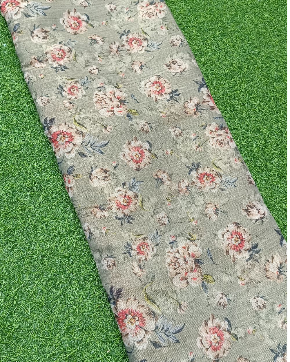 Printed Zari-Digital Pastel Mehandi Green Colour 42 Inches Width