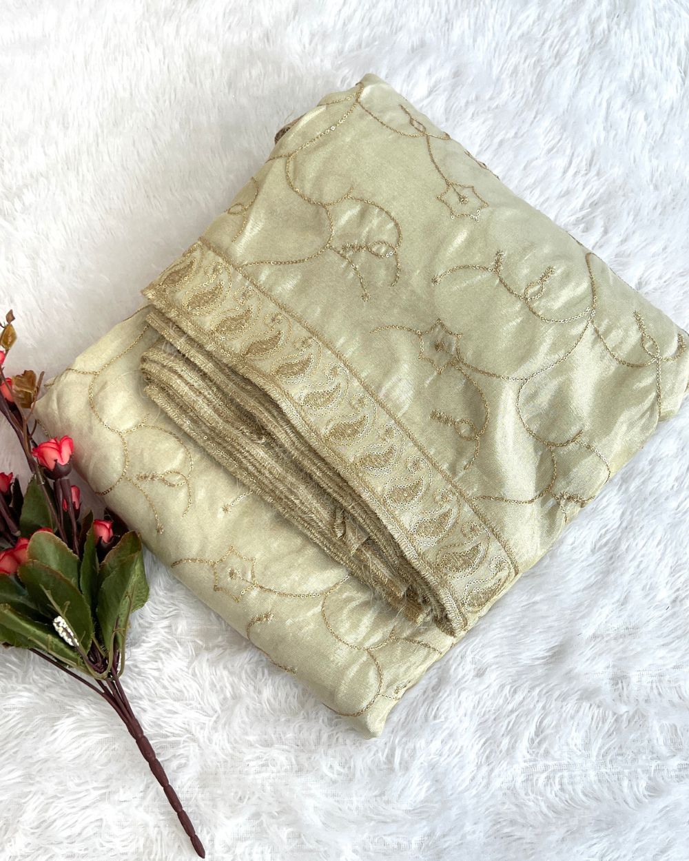 Dyeable Cosmos Border Work Dupatta Golden Colour 40 Inches Width