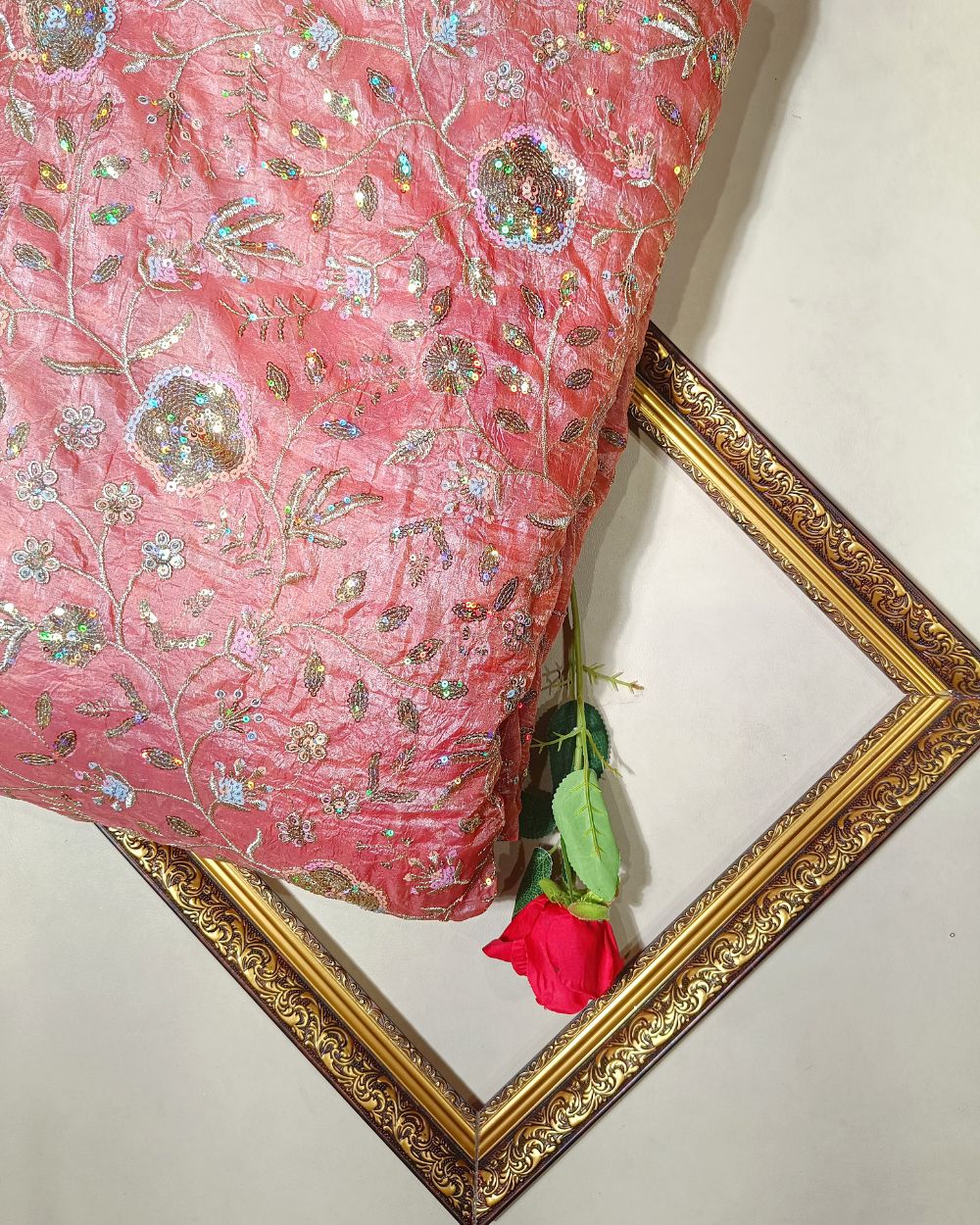 Gold Crush Work Peach Colour 44 Inches Width