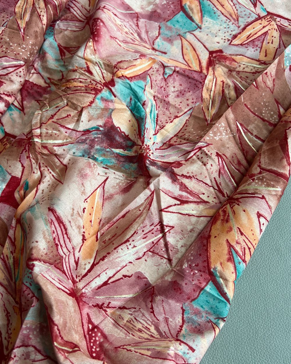 Printed Mal Cotton (Foil) Peach Colour 45 Inches Width