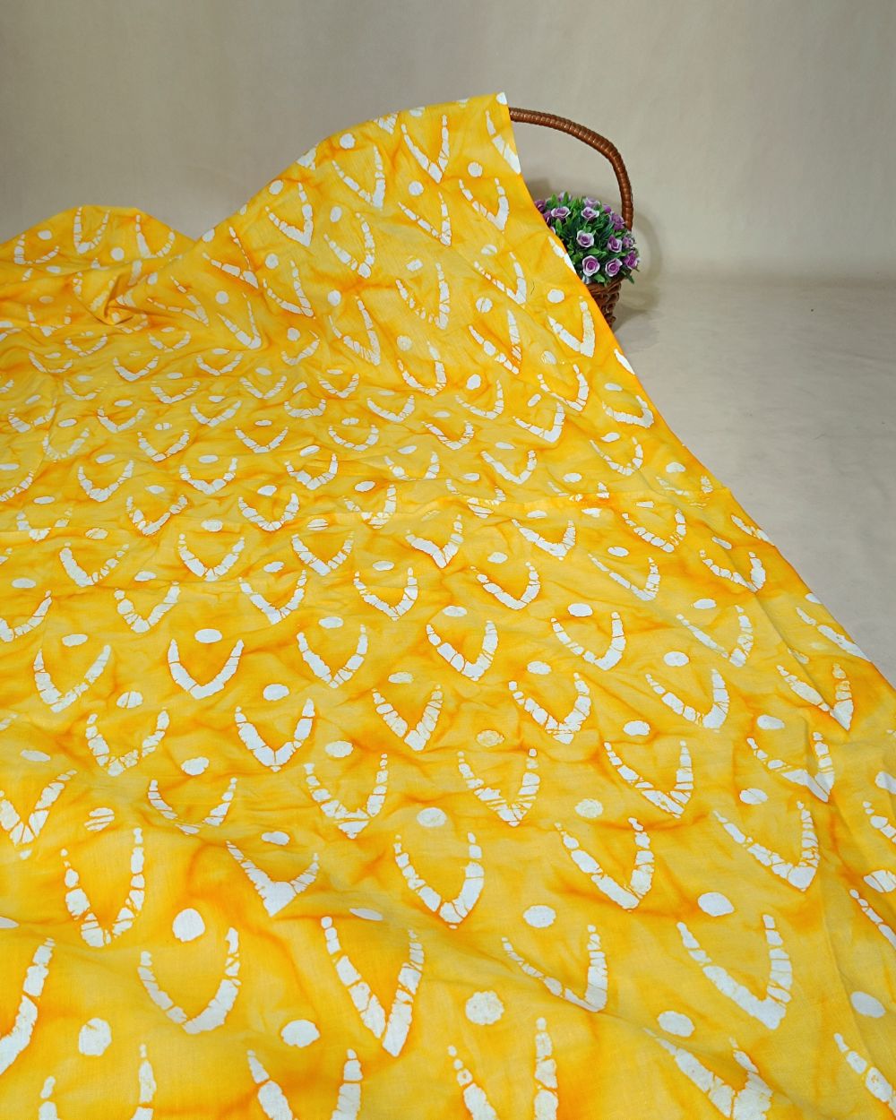 Cotton Hand Blocked Wax Batik Print Mango Yellow Colour 44 Inches Width