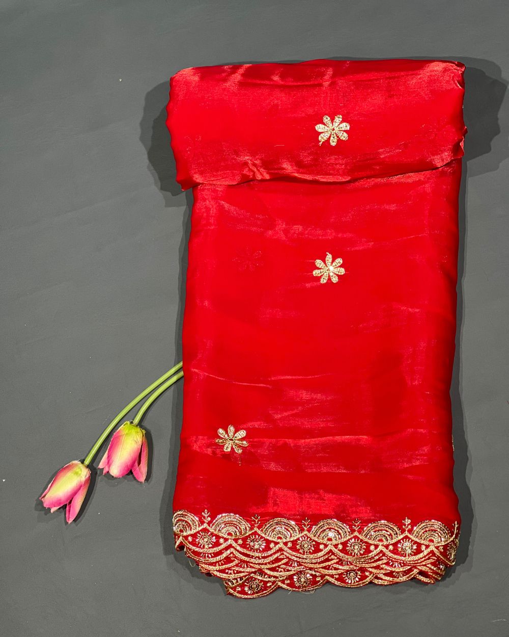 Jimmy Choo Work with both side Border Dupatta Fabric Red Colour 38 Inches Width