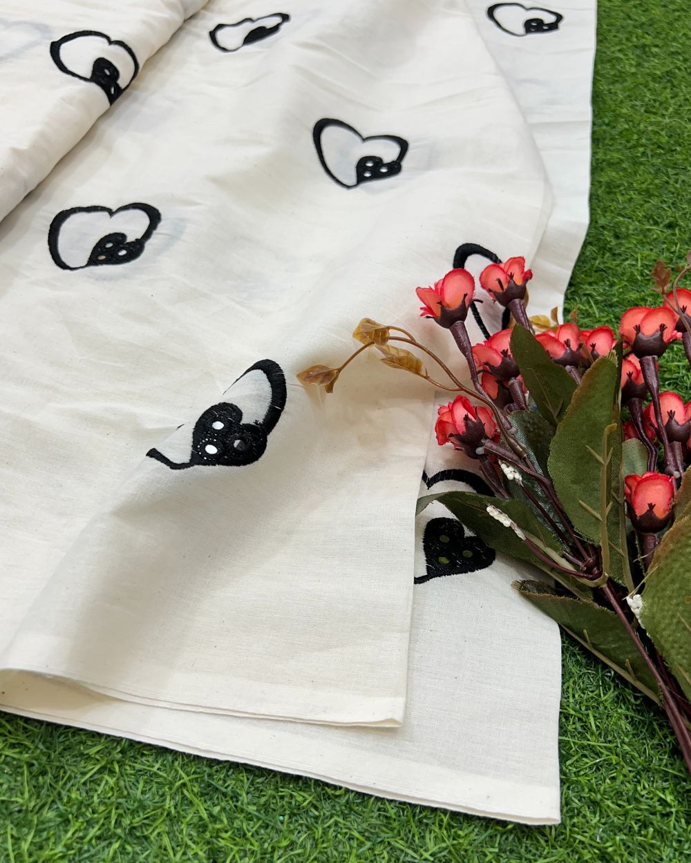 Kora Cotton Work Black Colour 45 Inches Width