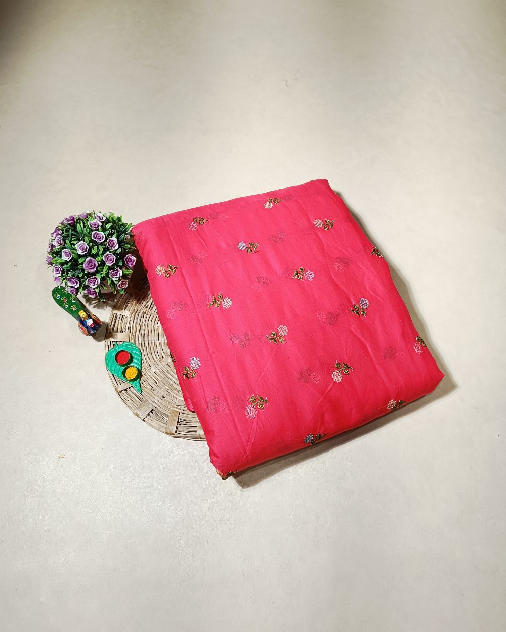 Mal Cotton with Thread Work Carrot Pink Colour 40 Inches Width